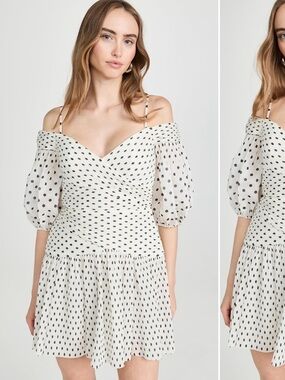 Zimmermann White Polka Dot Off-Shoulder Mini Dress with Puff Sleeves